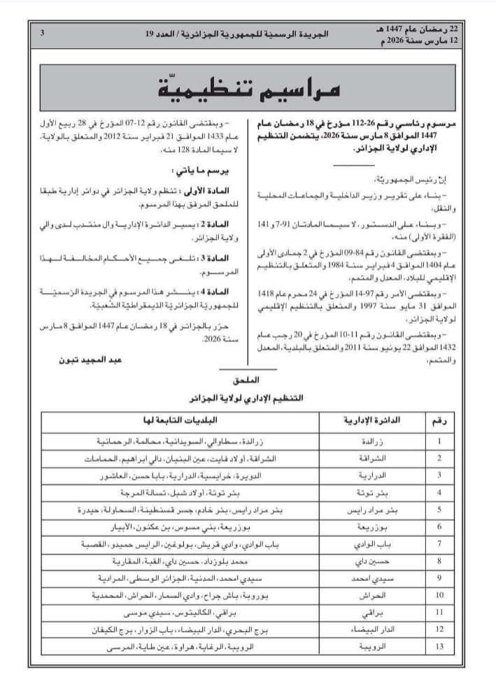 Alger : Nouvelle carte administrative à Alger
