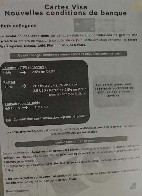 Cartes Visa AGB : Choc Tarifaire